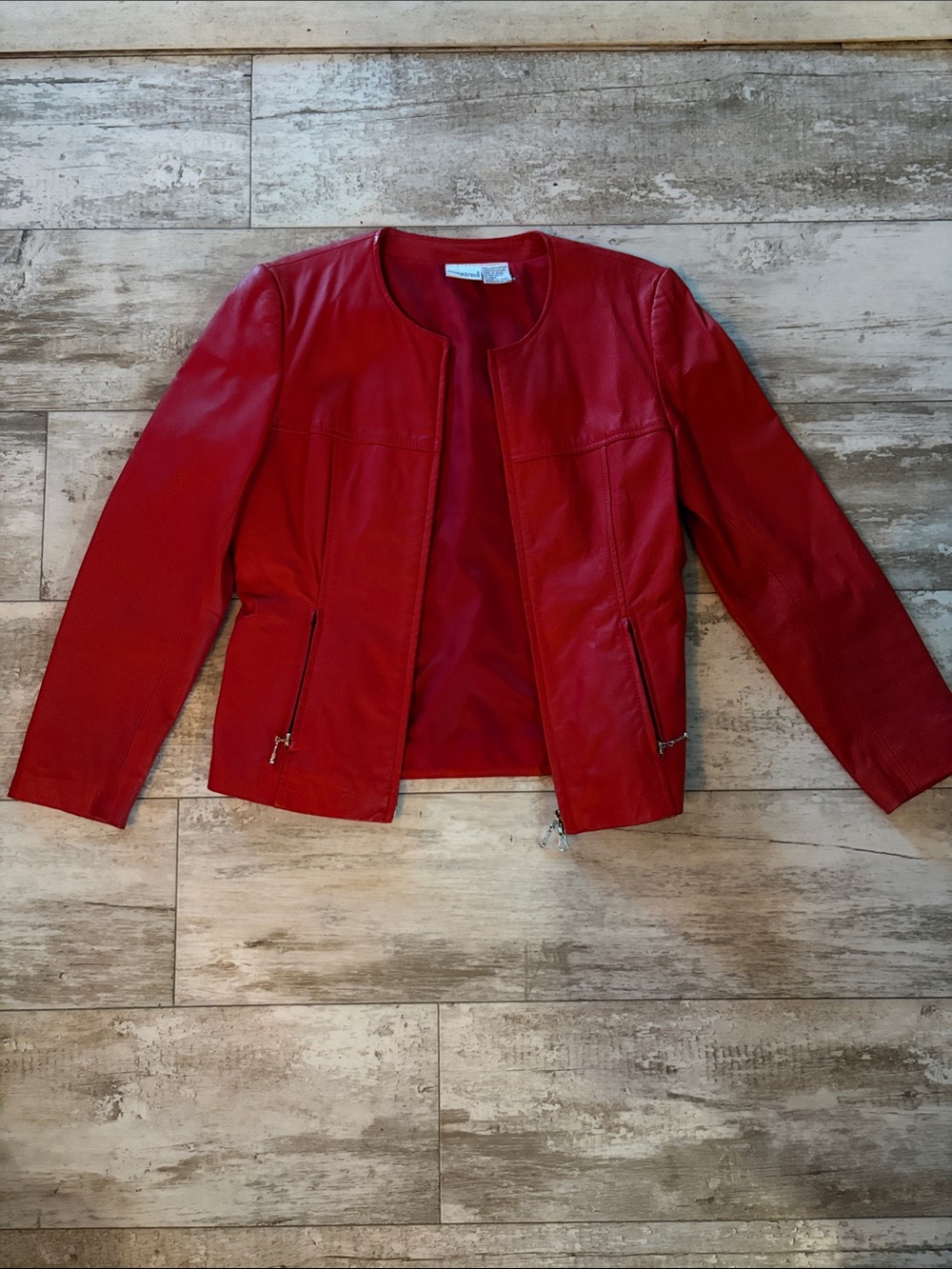 Newport News Red Leather Collarless Jacket fits s/m